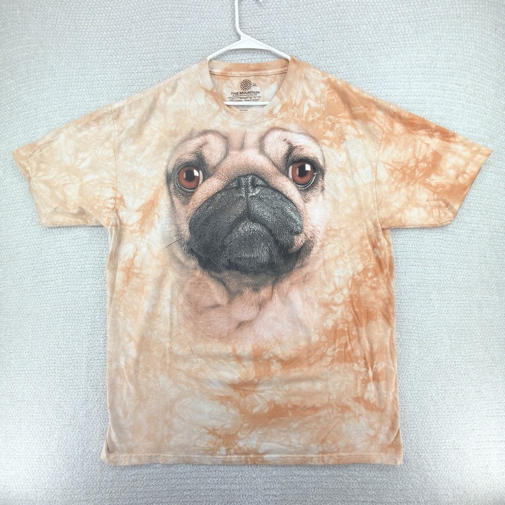 The Mountain Pug Dog Big Face T Shirt 2XL Tie Dye Graphic Animal Tee Orange